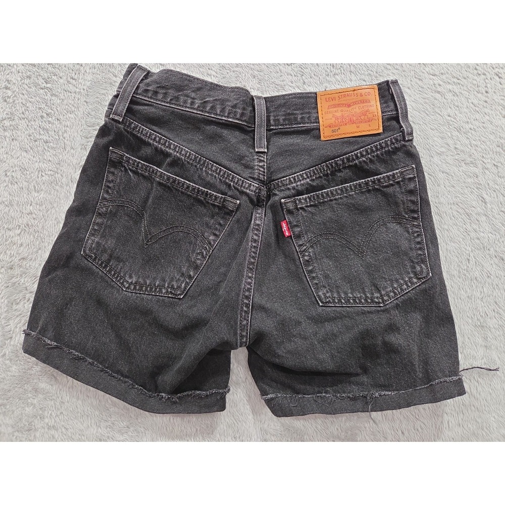 Levi's 501 Original Shorts Women sz 24 Black High Rise Distressed Denim Cutoffs